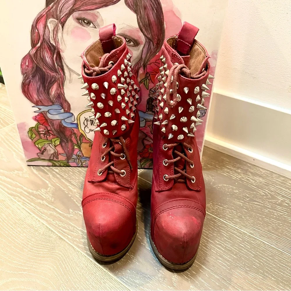 JEFFREY CAMPBELL Red Studded Women's Platform Boots W7 - Picture 4 of 4